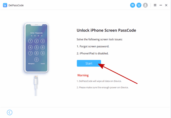 Start to factory reset iPhone without passcode