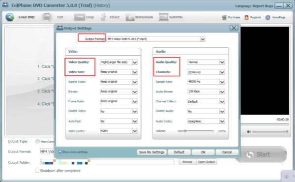 Output settings