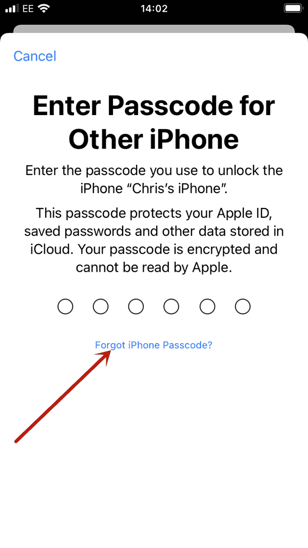 Stuck on Enter Passcode for Other iPhone