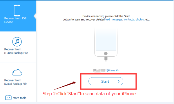 Click start to scan data of your iPhone