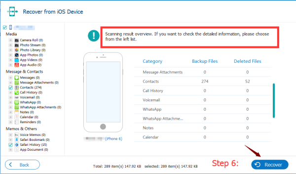 Check the data you chose and recover data.