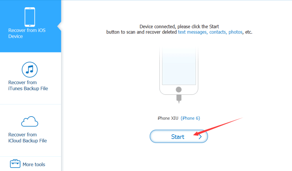 Device connected click Start to scan iPhone.