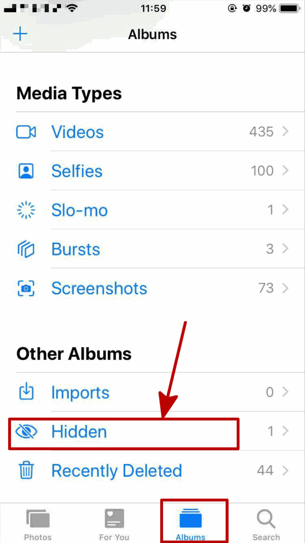 Find hidden photos on iPhone