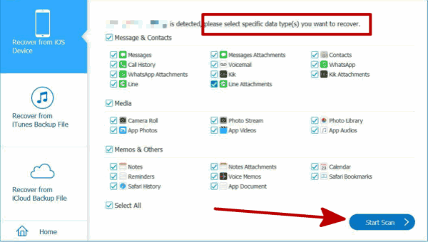 Select WhatsApp and WhatsApp attachment to recover Select WhatsApp and WhatsApp attachment to recover