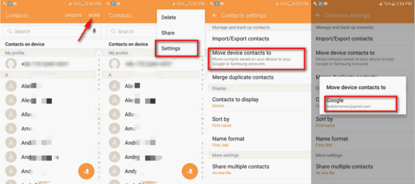 Move Samsung contacts to Google