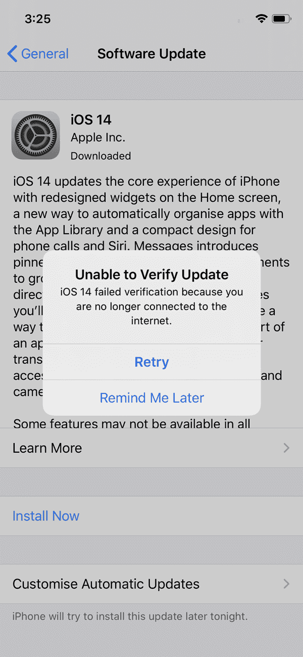 Unable to Verify Update