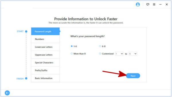 Enter password information