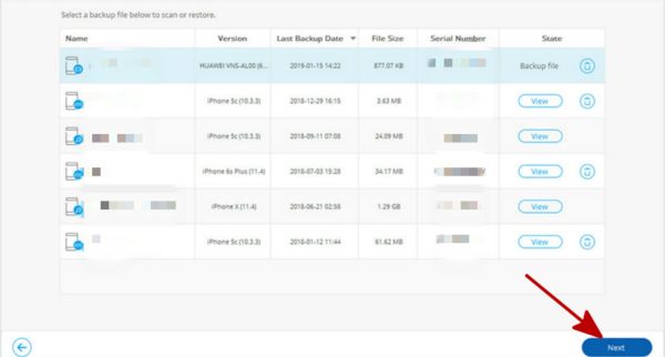 Select backup file Select backup file