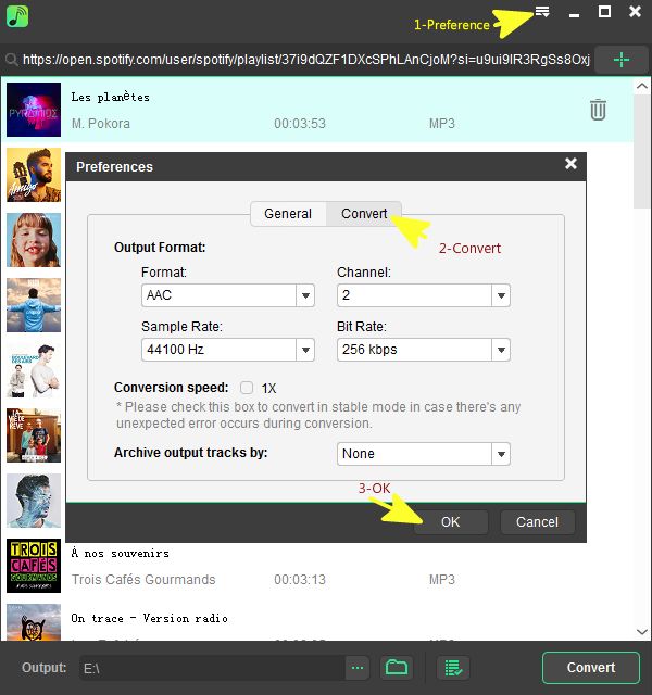 Output settings Output settings