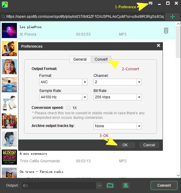 Set output format as MP3