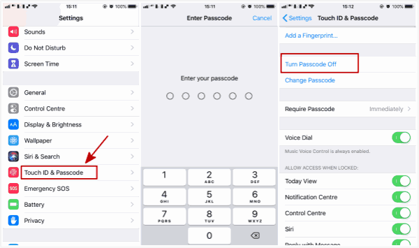 Turn off screen lock passcode Turn off screen lock passcode