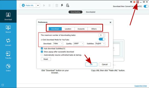 Setting of download