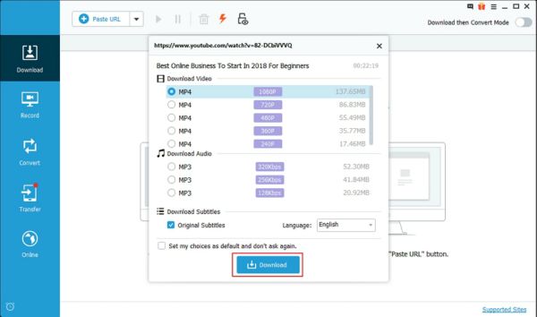 Select the right video to download Select the right video to download
