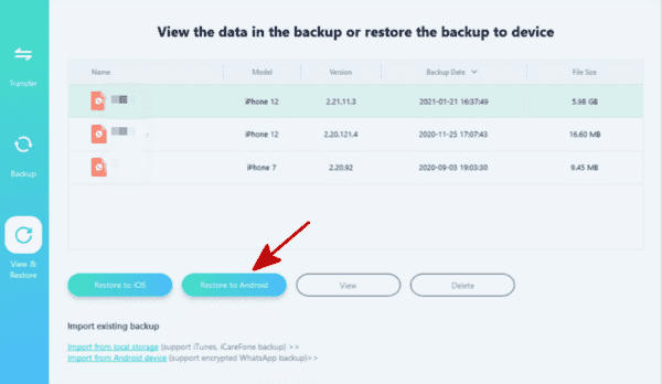 Select backup file